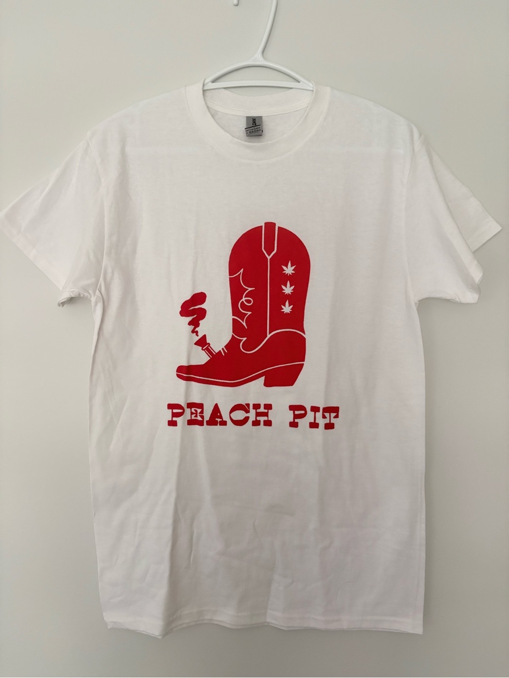 Gildan White Short-Sleeve Tee with pink boongt Graphic